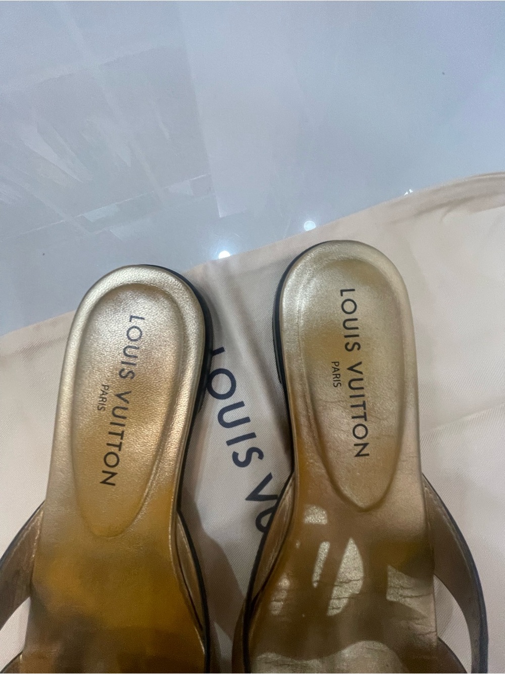Louis Vuitton Metallic Gold LV Logo Slide Mules Size 38 - Picture 5 of 9